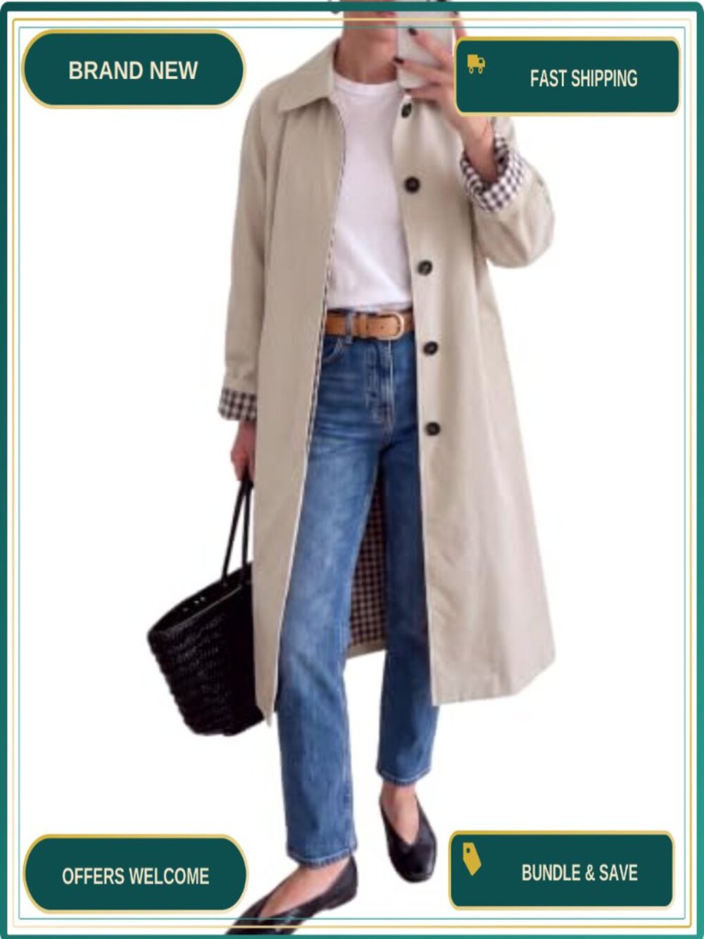 Women Trench Coat Single Breasted Lightweight Long Coat Mid Length Jacket